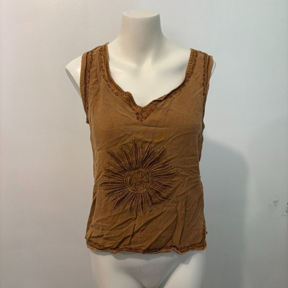 Karma Highway Free size S/M Sun Embroidered Hippie Boho Rust Orange Tank Top